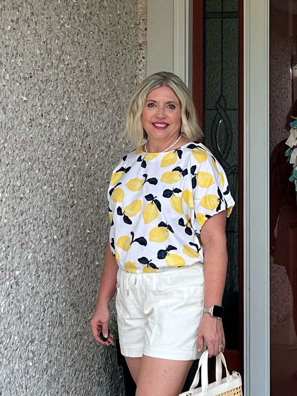 Loft lemon print bubblehem top